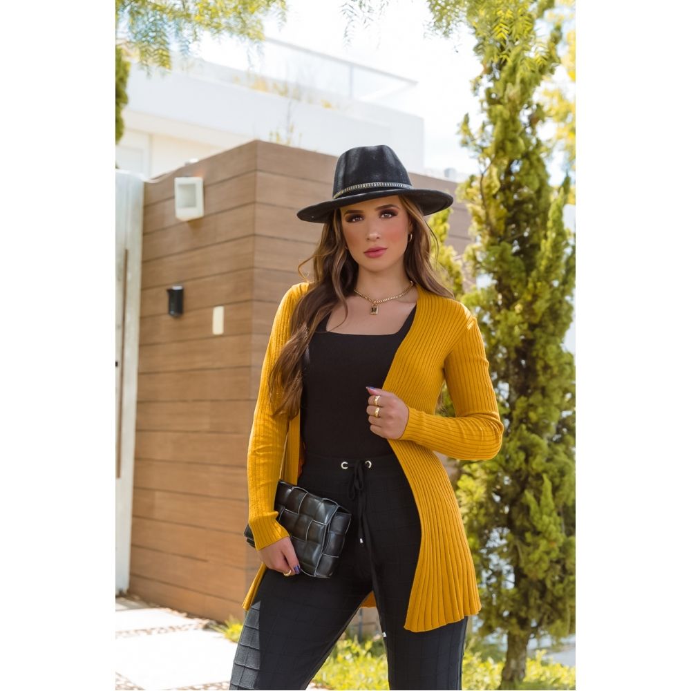 Cardigan Canelado - Mostarda