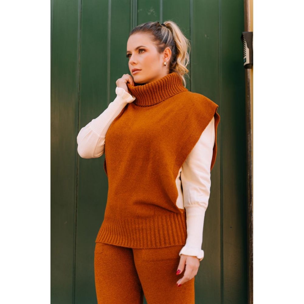 colete abertura lateral - Cognac